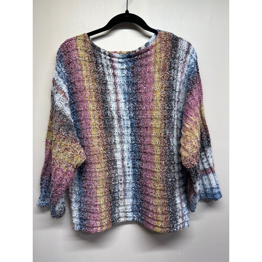 Adora Wool Blend Open Knit Wool Blend Sweater Medium Dolman Sleeve‎ Stripes-BOHO